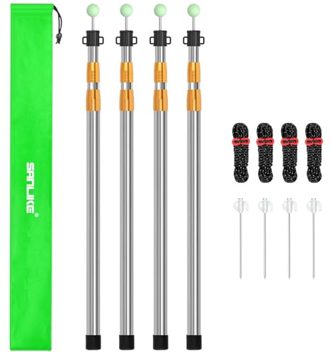 SANLIKE Telescoping Tent Tarp Poles 33-86.6 Adjustable Camping Poles with Tent Stakes and Guy Lines, 4PCS Upgrade Thicked Stainless Steel Camping Poles for Backpacking Hiking Awning, Gold