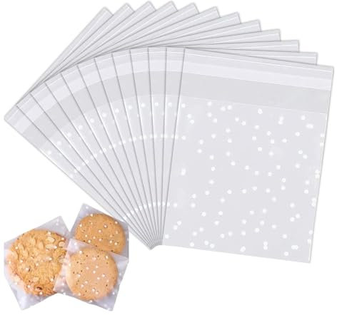 100 Clear Self-Adhesive Biscuit Bags - Plastic, Cellophane, Sweet Bags for Bakery, Cookies, Candies, Biscuits, Jewelry, Soaps, Cards & Dessert (10x15CM)