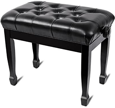 Verstellbare Klavierbank aus Leder mit eleganten Hufeisenbeinen, bequemer Musikhocker für Klavier, Massivholzkonstruktion, 55 x 34 x 47, 57 cm (Schwarz)