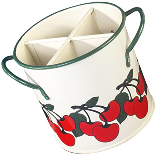 Ciieeo Cesta 4 Compartimentos Cubiertos de Hierro para Guardar Retro | Porta Cubiertos para Mesa y Cocina, Asas Laterales, Organiza Utensilios, Cajón, Estilo Vintage