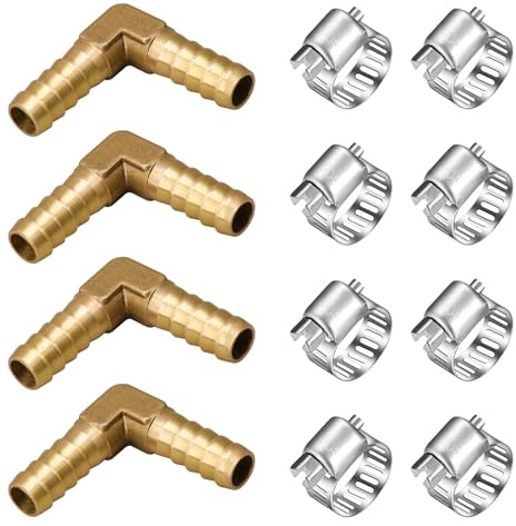 Napredak Brass Hose Barb Fitting 90 Degree Elbow, 3/8 Barb Splicer Mender Connector, 2-Way L Shaped Hose Repair Kit for Air Water Oil Gas Fuel Tube