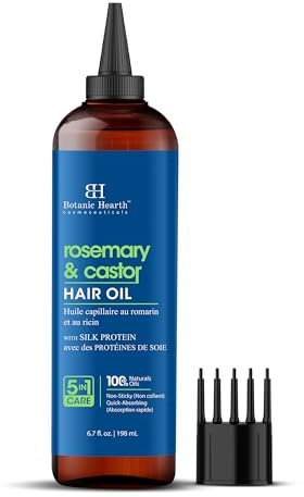 Botanic Hearth Rosmarin- und Rizinus-Haaröl (6,7 fl oz) | Nährende und kräftigende Haarbehandlung für dickeres, gesünder aussehendes Haar | Parabenfrei | Für alle Haartypen geeignet | Angereichert mit Kokosöl, Haarbehandlungsöl, repariert trockenes, geschädigtes Haar, stärkt, gesünder | alle Haartypen