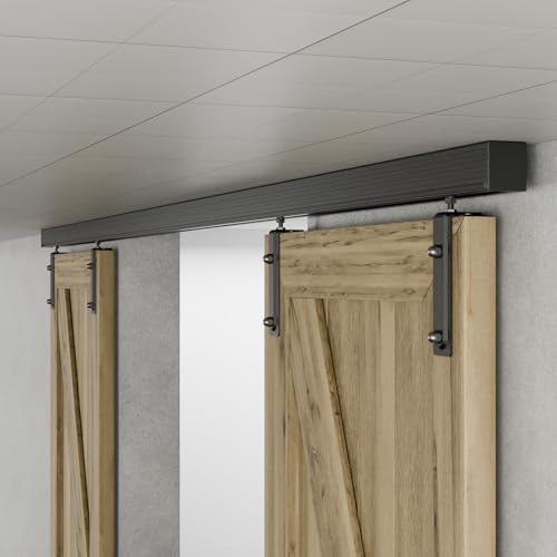 AONAYIOA 96/8FT Ceiling Mount Box Rail Barn Door Hardware Heavy Duty Sliding Barn Door Track, Aluminium Alloy Kit for Double Door (No Door)