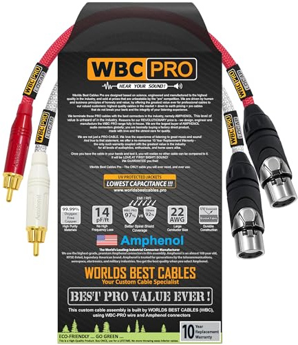 0.5 Foot RCA to XLR (Female) Cable Pair - WBC-PRO-LOCAP Low-Capacitance (14pF/ft) 22 AWG Ultra-Silent Audiophile & Pro-Grade Audio Interconnect Cable - Amphenol Plugs & Red & Silver Tweed Jackets