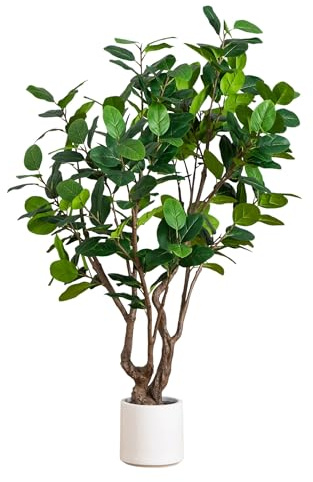 Nearly Natural 6ft. Artificial Audrey Ficus Leaf Tree in White Decorative Planter