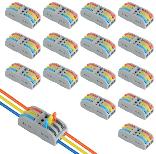 15 Pcs Bornes de Connexion Rapide Spl-3, Connecteurs 3 Entrées 3 Sorties Avec Levier, Bornes électriques Réutilisables Pour Câbles 0,08–4 Mm², Raccordement Sans Outil Pour Maison, Voiture, LED