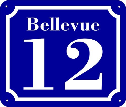 Hausnummernschild aus Aluminium Verbundplatte mit Vorbohrungen und abgerundeten Ecken Wunschtext (20x17cm, blau)