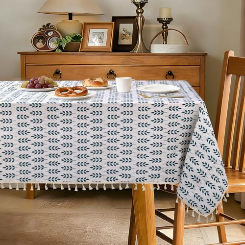 hometrixx Tovaglia Fiori Country - 140x180cm Poliestere Effetto Lino, Copritavolo con Frange per Salotto, Cucina, Stile Shabby Chic