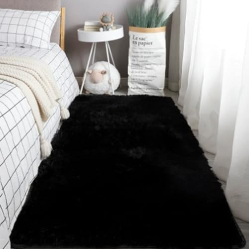 Hearda Flauschige Teppiche Wohnzimmer, Shaggy Teppich Hochflor Modern Große Weich Wohnzimmerteppich Langflor Plüsch mit rutschfest Unterseite Waschbar für Schlafzimmer (Schwarz B,140x200cm)