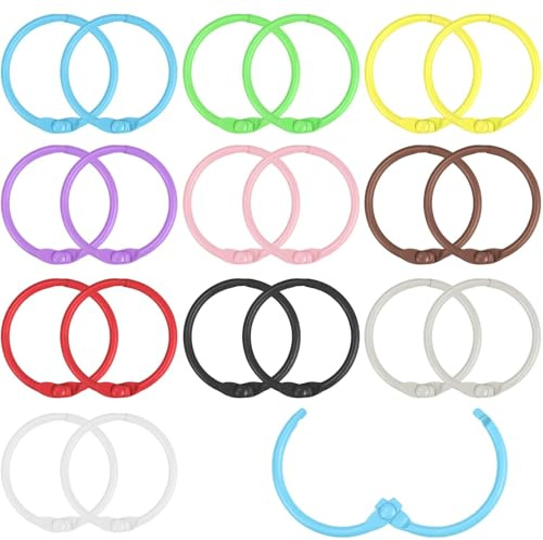 CONJURAIDE 20 Stück Buchringe 30mm, Metall Bunte Buchbinderinge Binderinge Karteikarten Ringbinder Ringbuch Ringe Heftringe für Karteikarten Fotoalbum Scrapbook Schlüsselring 10 Farben