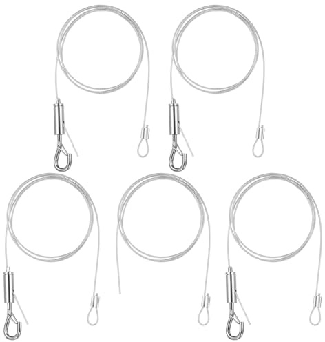 5 Pcs Picture Hanging Wire with Hooks, 1.5mm x 1m Mirror Hanging Kit Heavy Duty Wire Rope Mirror Chain, Cable Suspension Kit for LED Panel Lights Chandelier Potted Plants Lighting, Hold Up to 20kg