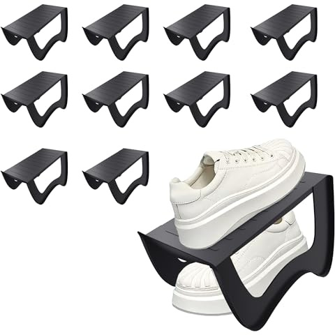 UISEBRT Doppelschicht Schuhstapler,PP Anti-rutsch Schuh Organizer Stapelbar,Schuhhalter platzsparend für Eingangsbereich, Flur, SchlafzimmerStück,10 Stück Schwarz