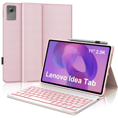 Tastiera per Lenovo Idea Tab 11 Pollici 2025/Lenovo Tab M11 11 Pollici 2024 | Cover Keyboard Illuminato Staccabile, Italiano QWERTY, Custodia Tastiera Bluetooth per Idea 11 TB-336ZU/336FU, Rosa chiaro