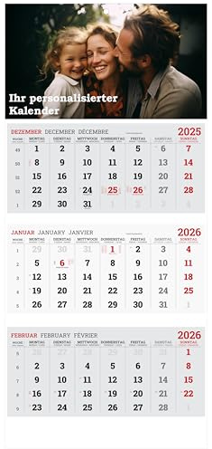 Calendario de pared personalizado de 30 × 70 cm (3 partes), calendario de pared con sus propias fotos, resumen mensual, formato de 3 meses, calendario fotográfico de alta calidad