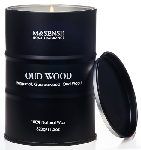 M&SENSE Oud Wood Doftljus Juldekor, Naturligt Sojavaxljus för högtider, 320 g 70 timmar Julljus, Vinterljusgåvor för Män och Kvinnor, Sandelträ Doftljus för Hemmet