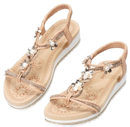 JOMIX Sandales Femme Bohème Sandales Compensées Légères Sandales Nu-pieds Confortables et Élégantes Sandales Mode Chic pour Vacances Plage et Été