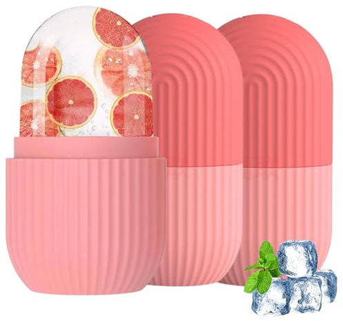 3 Pezzi Ice Roller Viso, Rullo di Ghiaccio Facciale, Rullo di Ghiaccio per Viso e Occhi, Massaggio Glaciale, Rinfrescante e Lenitivo (Rosa)