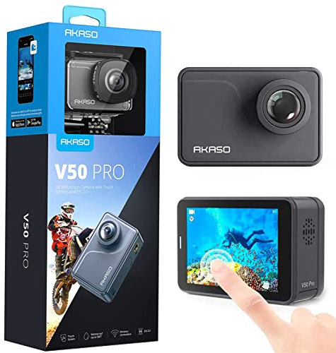 AKASO V50 Pro Native 4K/30fps 20MP WiFi Action Camera - EIS Touch Screen Adjustable View Angle 30m Waterproof Camera Support External Mic Remote Control Sports Camera with Helmet Accessories Kit