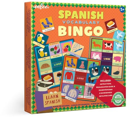 eeBoo: Spanish Vocabulary Bingo for Kids for Ages 5+, A Fun Kids Learning Game that Cultivates Conversation & Practicing a New Language