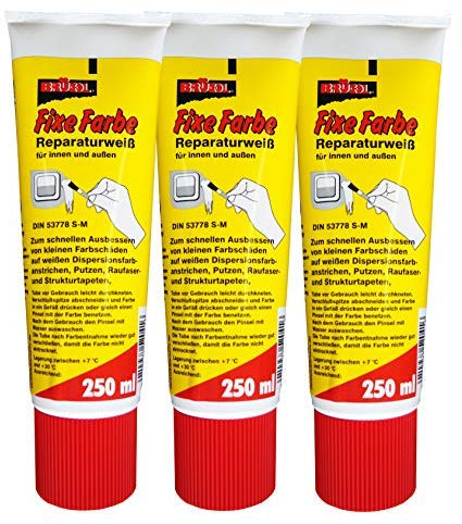Preisjubel 3 x Brücol Fixe Farbe Reparaturweiß für innen und außen 250ml, Wandfarbe