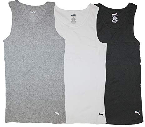 Puma Herren 3er-Pack Gerippte Tanktops Unterhemd, Weiß/Grau/Schwarz, L
