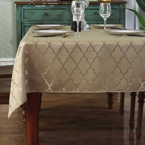 SASTYBALE Jacquard Tablecloth Flower Pattern Polyester Table Cloth Spill Proof Wrinkle Resistant Soft Table Cover for Kitchen Dinning Tabletop Decoration (150 x 213cm, Gold)