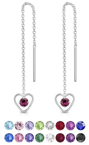 DTPsilver® Pendientes con Cadena y colgante - Corazón con 3 mm Cristal Swarovski® Elements - Plata de Ley 925 - Longitud 68 mm - Color: Fucsia