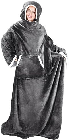 Catalonia Classy Coperta indossabile con cappuccio Sherpa per donne e uomini adulti, coperta morbida e calda in peluche con maniche Coperta TV con cappuccio per divano lounge 185 x 140 cm