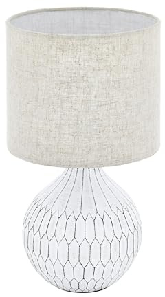 EGLO bordslampa Bellariva 3, textil sängbordslampa av keramik | med boho-mönster och en lampskärm av tyg i ljusbrunt, belysning med strömbrytare, lampa för vardagsrum och sovrum, E27