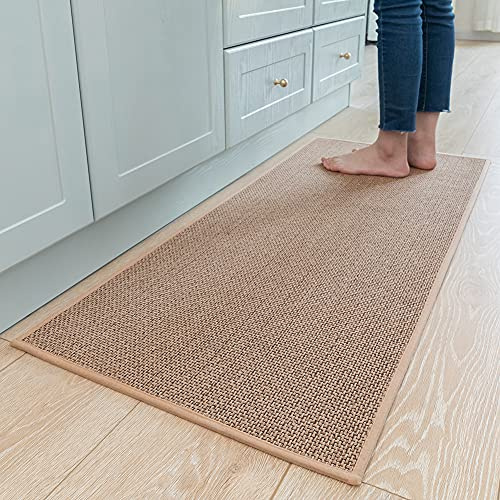 Kitchen Rugs Non Slip Washable, Absorbent Kitchen Mats for Floor, Braided Kitchen Runner Rug with Rubber Backing, Durable Dirt-Resistant Kitchen Carpet for Front of Sink (Beige,20x47)