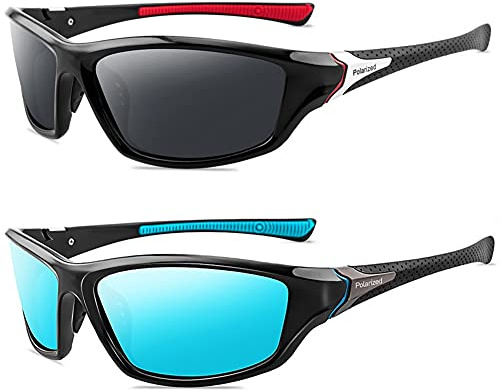 Grainas Polarisierte Sportbrille Sonnenbrille für Herren Damen Fahrerbrille Radsportbrillen zum Radfahren Skifahren Autofahren Fischen Laufen Wandern UV400 Schutz (Schwarz Rot + Blau)