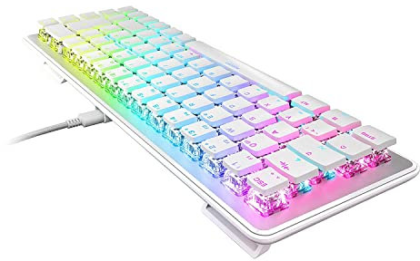 Roccat Vulcan II Mini 65% Optical Gaming Tastatur (DE-Layout), RGB-Beleuchtung, abnehmbares Kabel, Aluminiumoberfläche, weiß, ROC-12-061