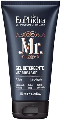 Euphidra - Mr. Detergente Viso Barba Baffi, Formula Delicata per Detersione Quotidiana, Texture Leggera e Confortevole, Idratante e Nutriente, Ingredienti Naturali, 150 ml