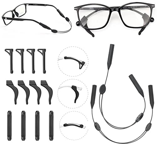 FACATH Eyeglass Ear Grip Soft Comfortable Anti-Slip Holder, Silicone Ear Hook, Eye Glass Temple Tips Sleeve Retainer for Glasses for Reading Glasses, Sunglasses, 6 Pairs Ear Grip + 2 Eyeglass Strap