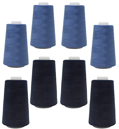 BIG-SAM 8 Konen Set Overlockgarn (2 Farben Set) je 2743,2 m Lauflänge NE 40/2 aus 100% Polyester (Königsblau & Tintendunkelblau)