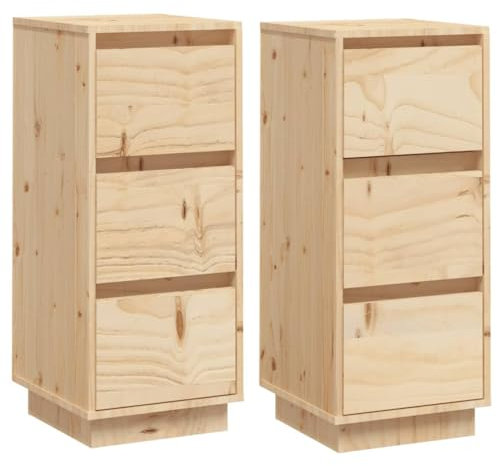 vidaXL 2X Sideboard mit 3 Schubladen Kommode Anrichte Schrank Beistellschrank Mehrzweckschrank Schubladenschrank 32x34x75cm Massivholz Kiefer