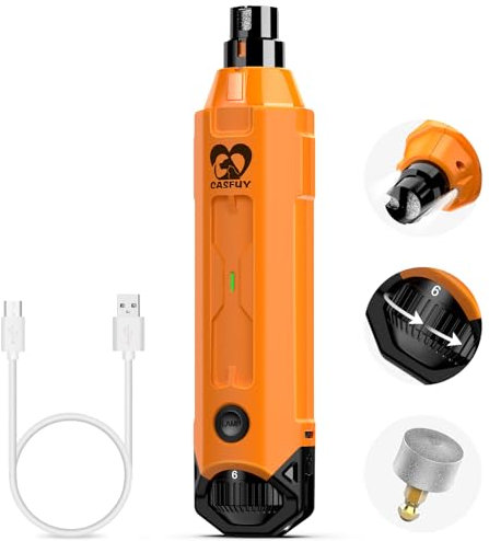 Casfuy Krallenschleifer für Hunde 6-Gang – Neuester Krallenschleifer für Haustiere, Superleise, Wiederaufladbare, Elektrische Krallenschere für Große, Mittelgroße und Kleine Hunde