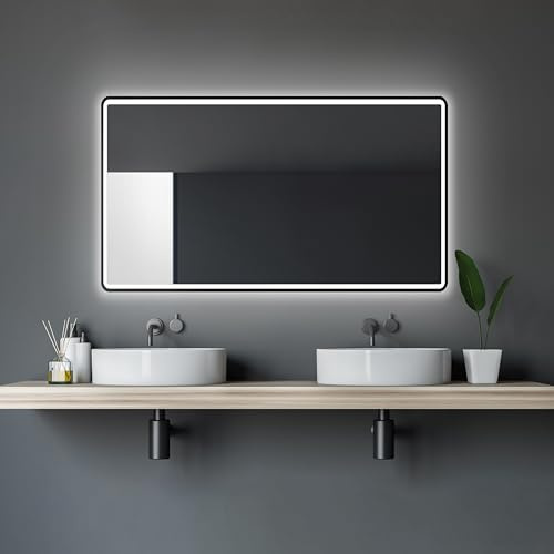 Talos Black Moon LED Badspiegel 120x70 cm - Badezimmerspiegel mit austauschabrer Beleuchtung - feuchtwassergeeignet durch Aluminiumrahmen - Licht-Farbe Neutralweiß