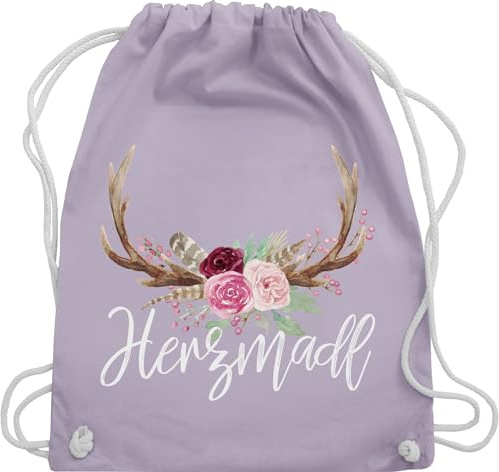 Turnbeutel Rucksack - Kompatibel mit Oktoberfest Tasche - Herzmadl - Unisize - Pastell Lila - mitbringsel aus bayern trachtenrucksack bayrische madl stoffrucksack trachtentaschen bayrisch hirsch