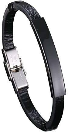 Ayoiow Männer Armband Indianer, Armband Herren Edelstahl Lederarmband Herren Schwarz Armband mit Gravur Ausweis