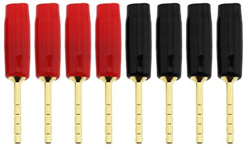 ECSiNG 8 x 2 mm Lautsprecher-Pin-Anschlüsse, vergoldete Bananenstecker zum Anschluss von Lautsprecherkabeln, Audio-Zubehör (4 rot und 4 schwarz)