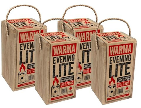 4 x Warma Evening Lite Swedish Torch Lighters with Integrated Handle - Kiln Dried Ready to Burn Built in Firelighter Outdoor Garden Cooking Camping Festivals Fishing Holiday - Burns for up 2hrs