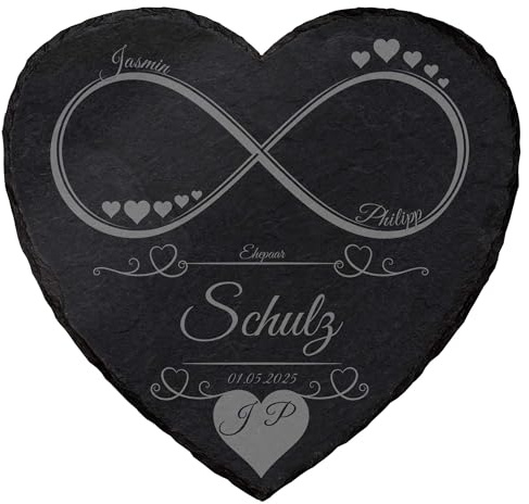 mtb more energy Personalisierbare Schiefertafel Herz ''Unendlichkeit'' - individuell anpassbar - 15x15 cm - Laser Gravur auf Schieferherz - Hochzeit Geschenk