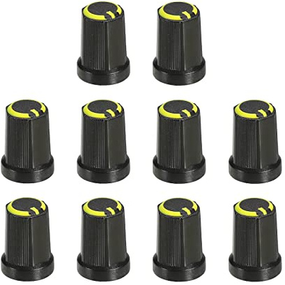 sourcing map Potentiometer-Einstellknopf, ABS-Gitarren-Knopf für 6 mm D-Typ-Schaft, E-Gitarre, Leistungsverstärker, Stereo, Bass-Lautstärke, 270 Grad, Drehknopf, Schwarz / Gelb, 10 Stück
