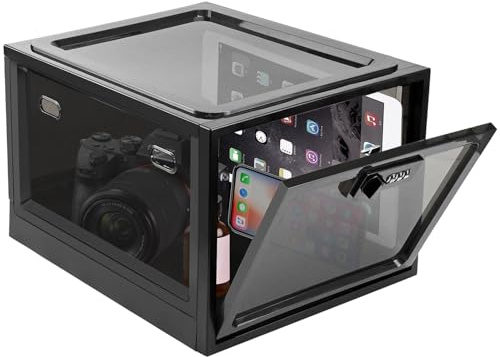 RAINPOP Transparent Medicine Lock Box, Lockable Storage Box with Lock Medication Refrigerator Lockable Container Safe Locking Box for Classification for Kitchen Home School and Office Safety (Black)