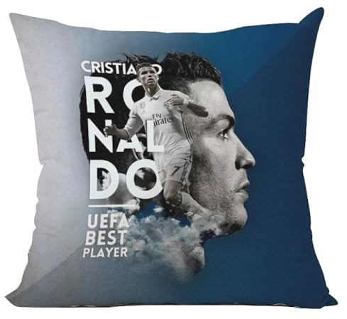 The Beach Stop Sports Hero Cristiano Ronaldo Cushion Cover | Gift Idea for Men Women Boys & Girls | 45x45cm 18x18 | Ronaldo Blue