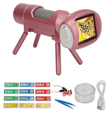 Handmikroskop mit 2 Zoll Bildschirm für Kinder, 40 MP, 50 X 300 X Tragbares Mikroskop mit 8 LED Leuchten, Verstellbares Digitales Mikroskop, Kinder Taschenmikroskop für Jungen