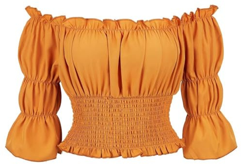 Shirt Damen Elegant Blusen Festlich Mittelalter Kleidung Bluse Kostüm Gothic Top Sommer Sexy Vintage RETR Halloween Cosplay Piraten Gelb 2XL