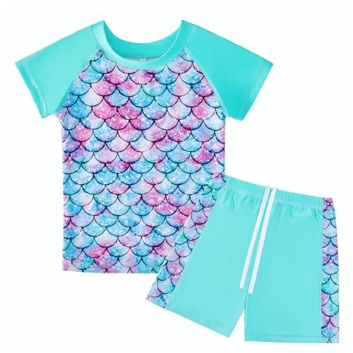 Maillot de Bain Fille Anti UV Deux Pièces Combinaison Anti UV Fille Manches Courtes pour Filles De 4-5 Ans