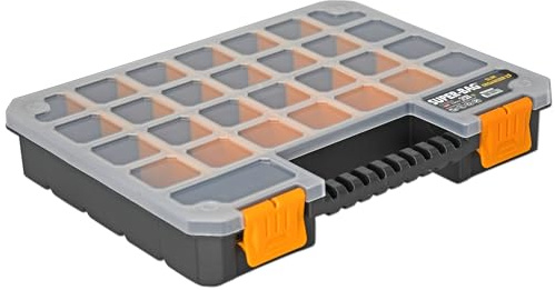 Kleinteile Organizer 320x250x50 Sortimentskasten mit 23 Fächer | Werkzeug Kleinteilemagazin - Innenfächer herausnehmbar und verstellbar - Transparentem Deckel ideal für Schrauben, Dübel